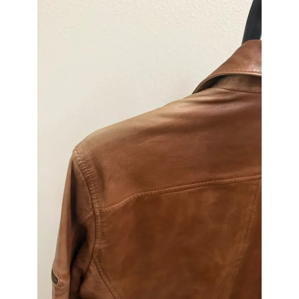 New John Varvatos brown antique  leather jacket size S $798